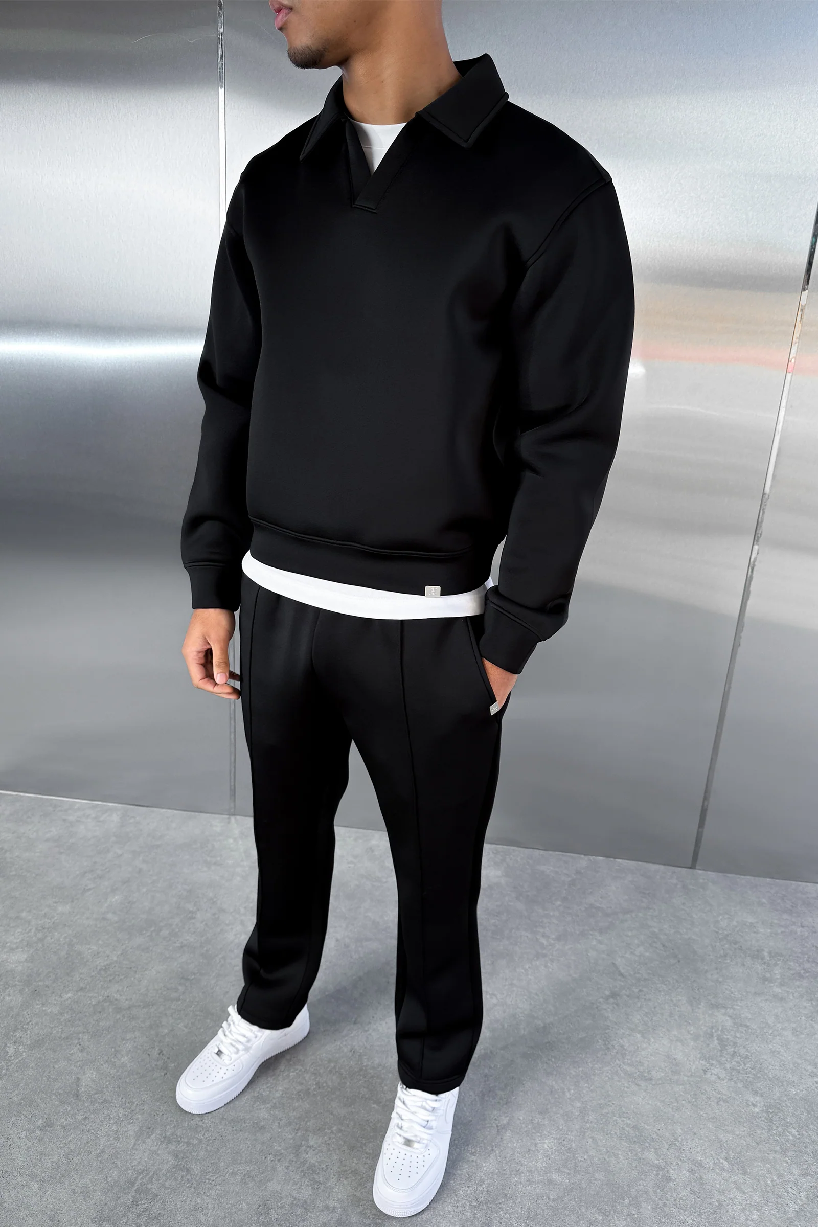 Boxy Scuba Polo Sweatshirt - Black - Image 6