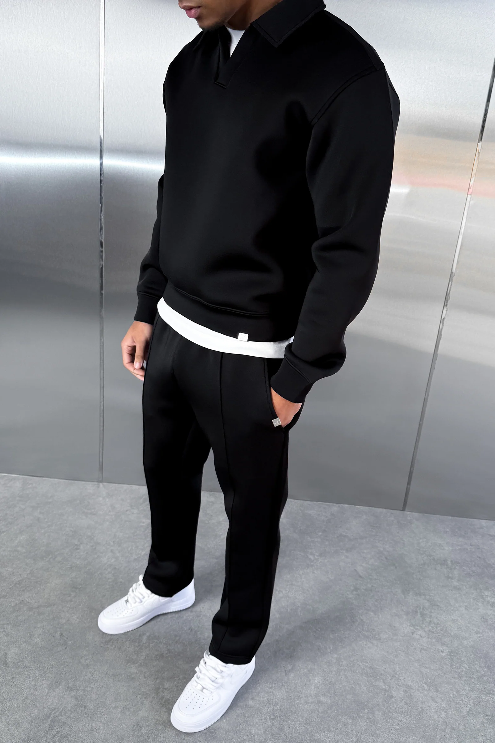 Boxy Scuba Polo Sweatshirt - Black - Image 8
