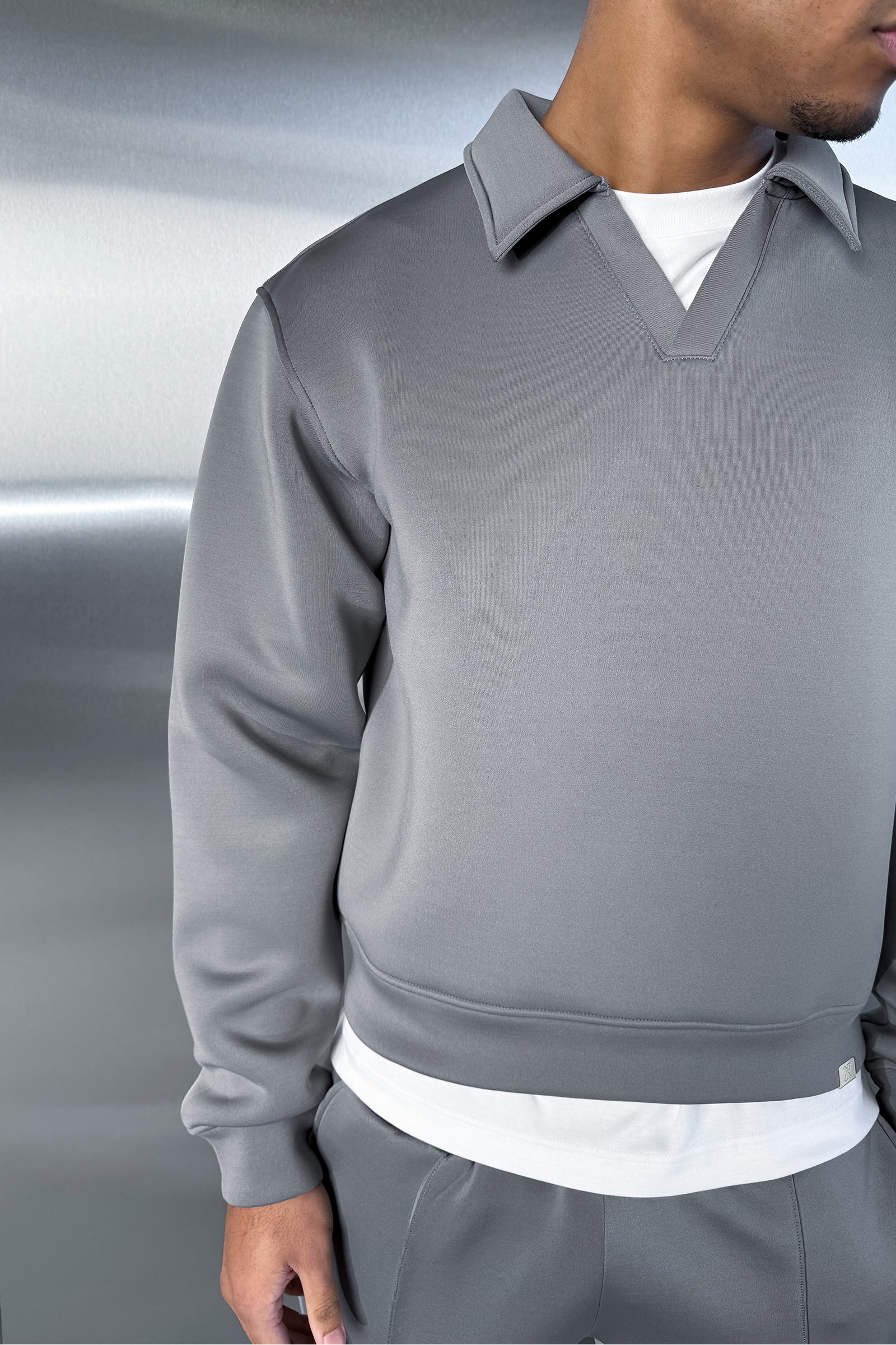 Boxy Scuba Polo Sweatshirt - Grey - Image 5