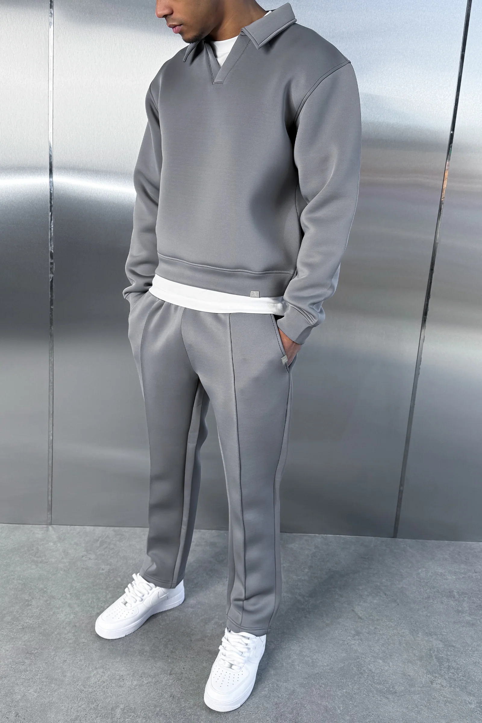 Boxy Scuba Polo Sweatshirt - Grey - Image 7