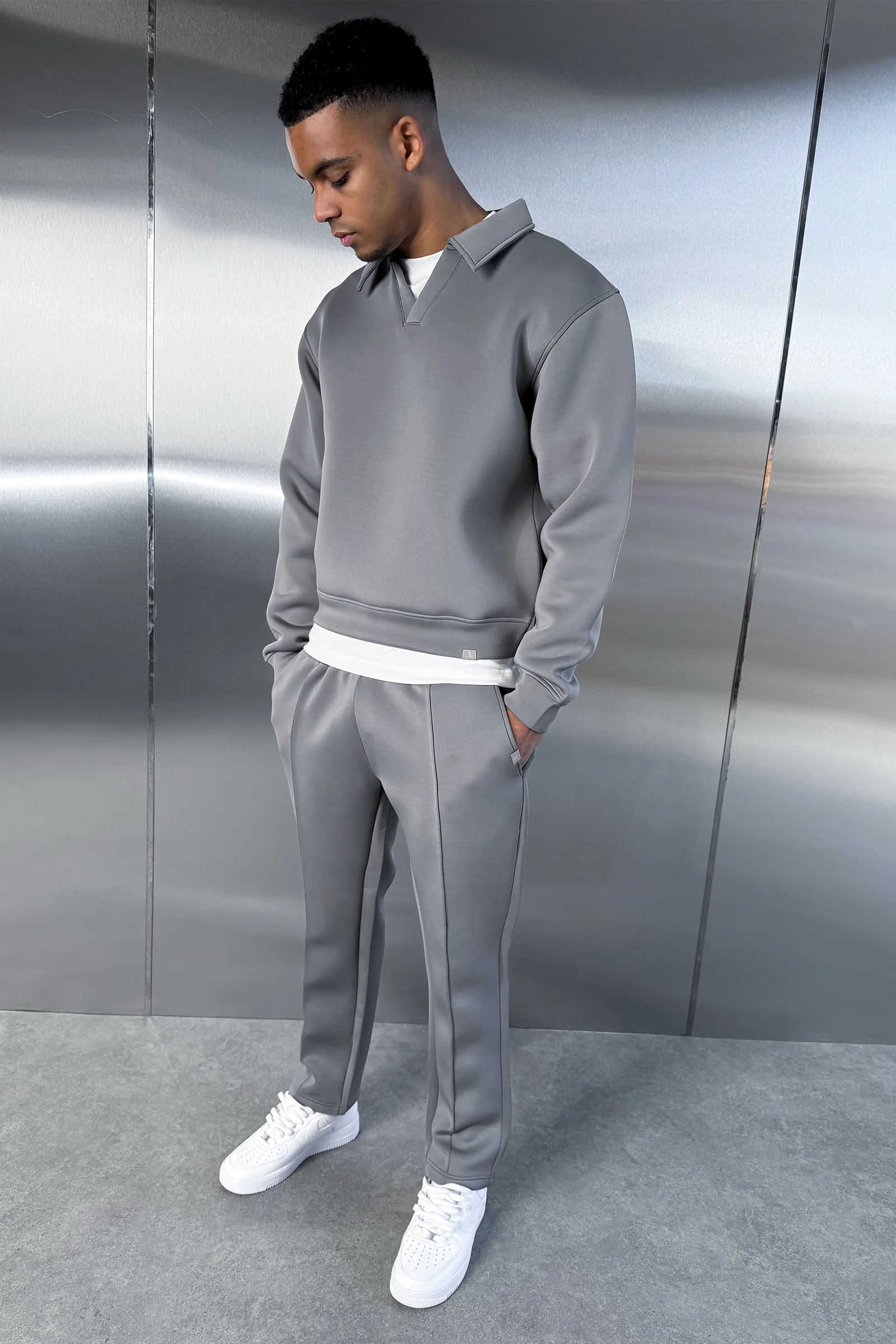 Boxy Scuba Polo Sweatshirt - Grey - Image 8