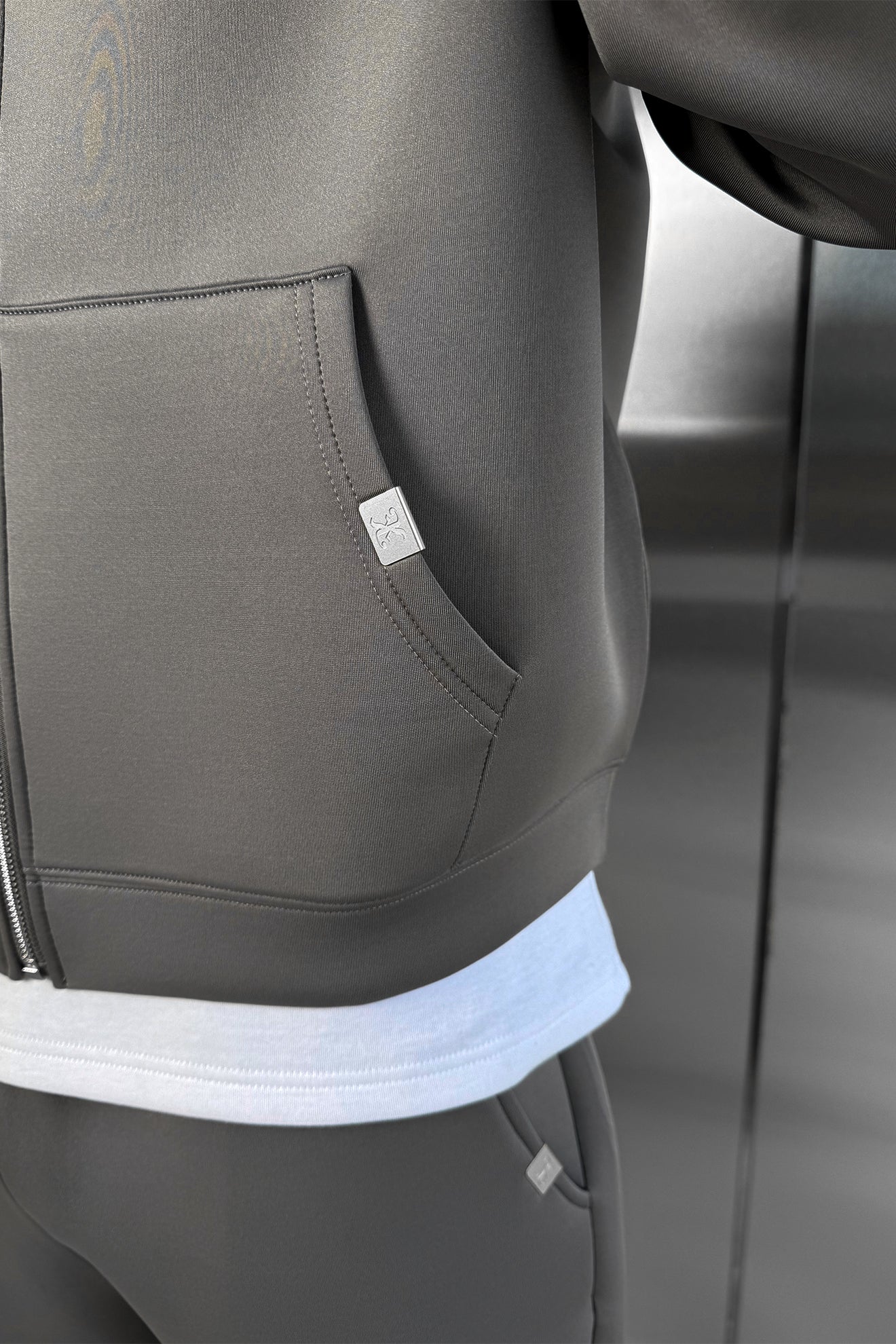 Boxy Scuba Zip Through Hoodie - Grey - Image 8