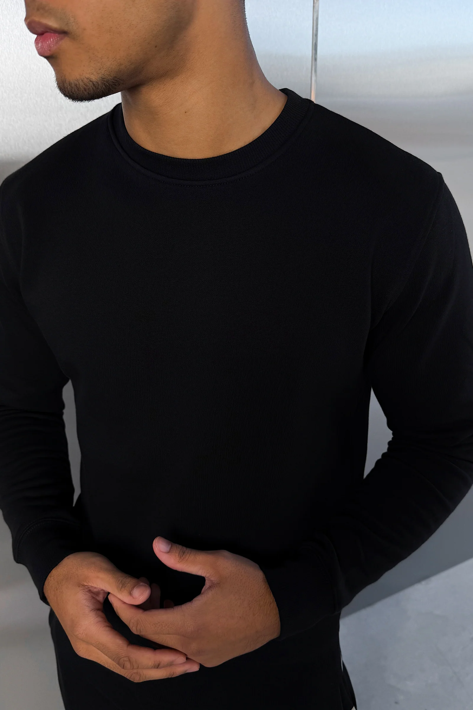 Slim Fit Crew Neck Sweatshirt - Black - Image 3