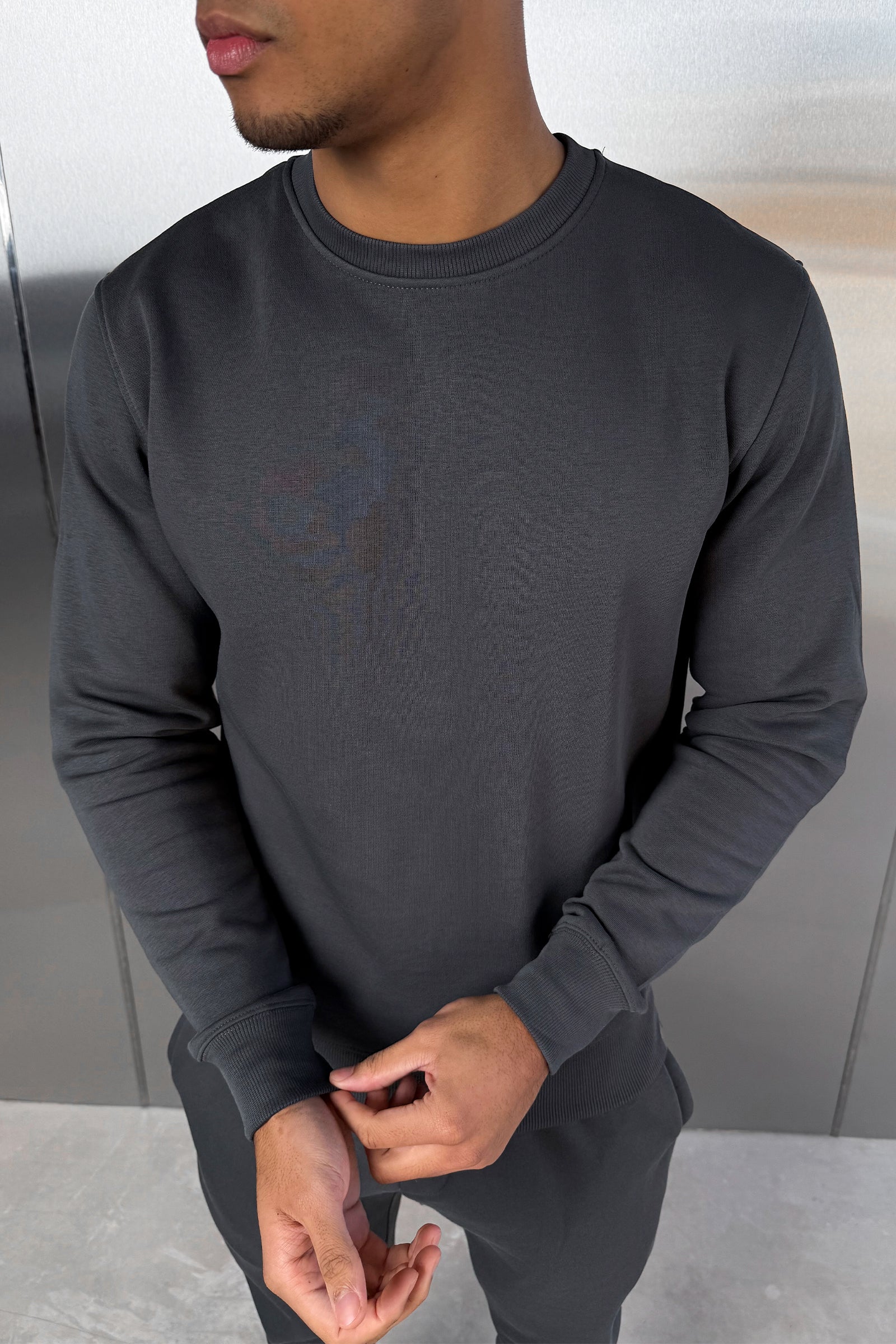Slim Fit Crew Neck Sweatshirt - Charcoal - Image 3