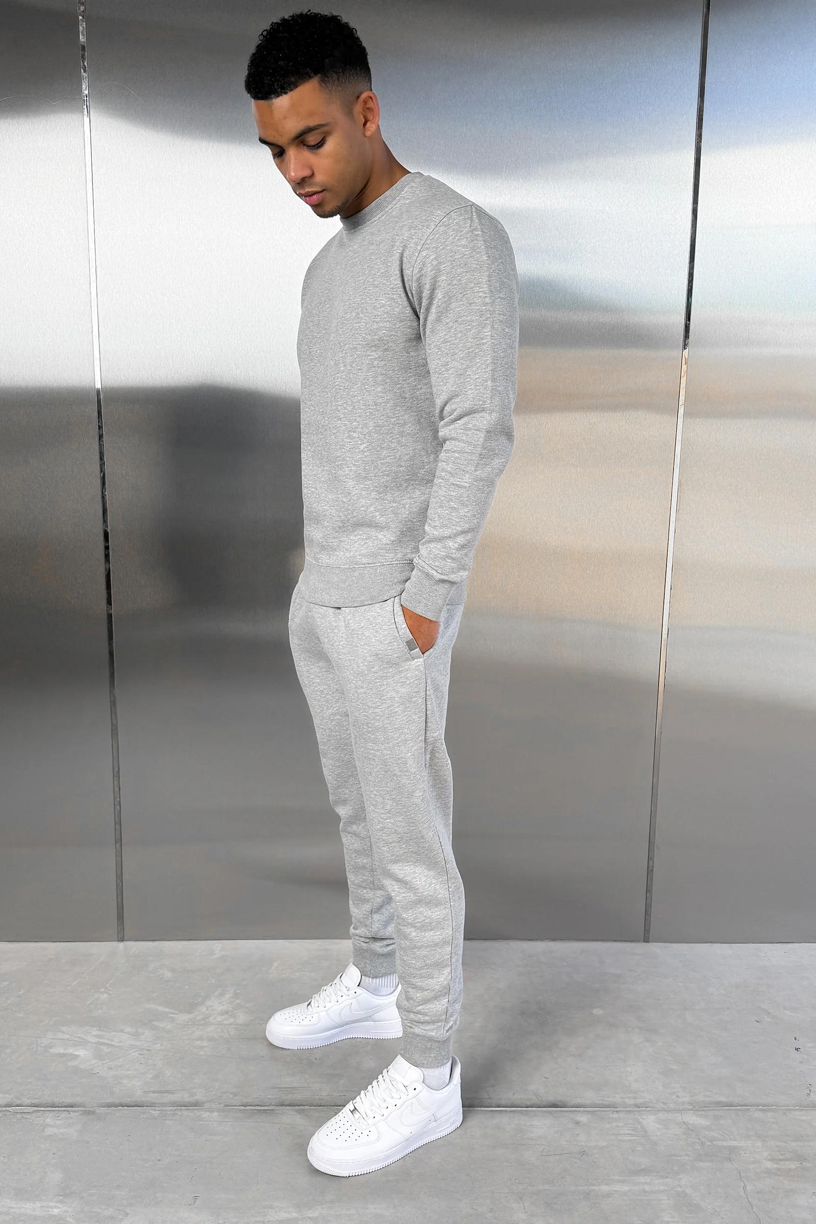 Slim Fit Crew Neck Sweatshirt - Grey Marl - Image 3