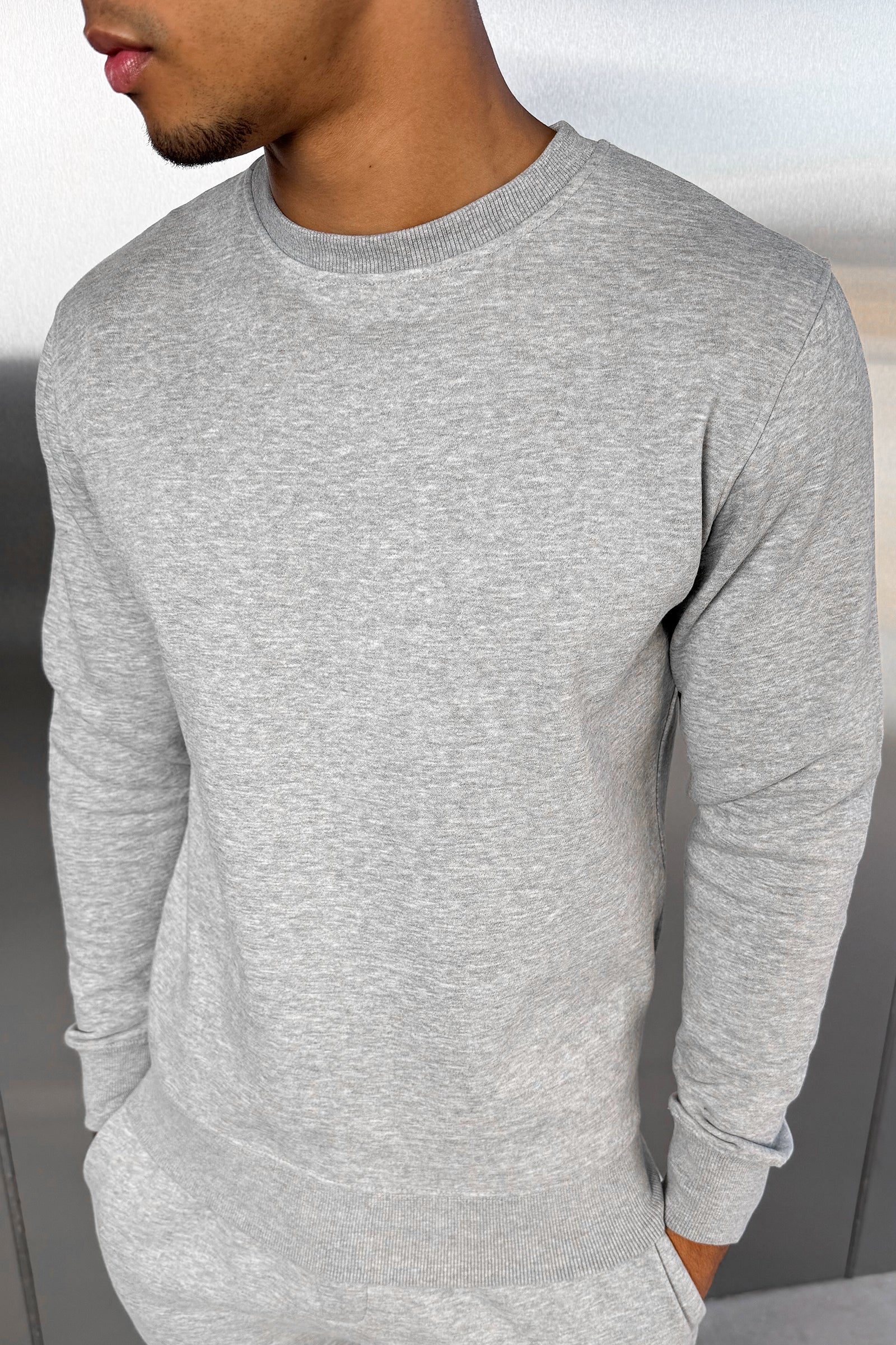 Slim Fit Crew Neck Sweatshirt - Grey Marl - Image 4
