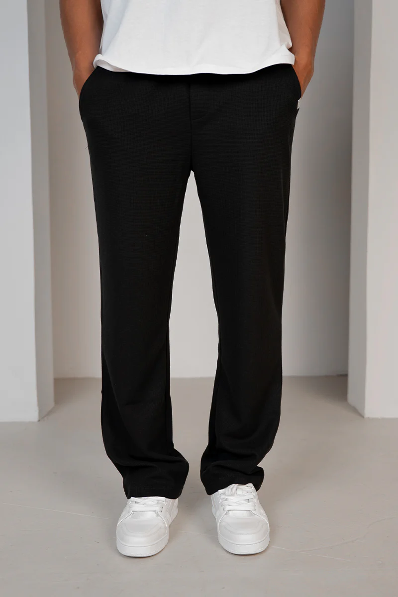 Waffle Straight Joggers - Black - Image 4