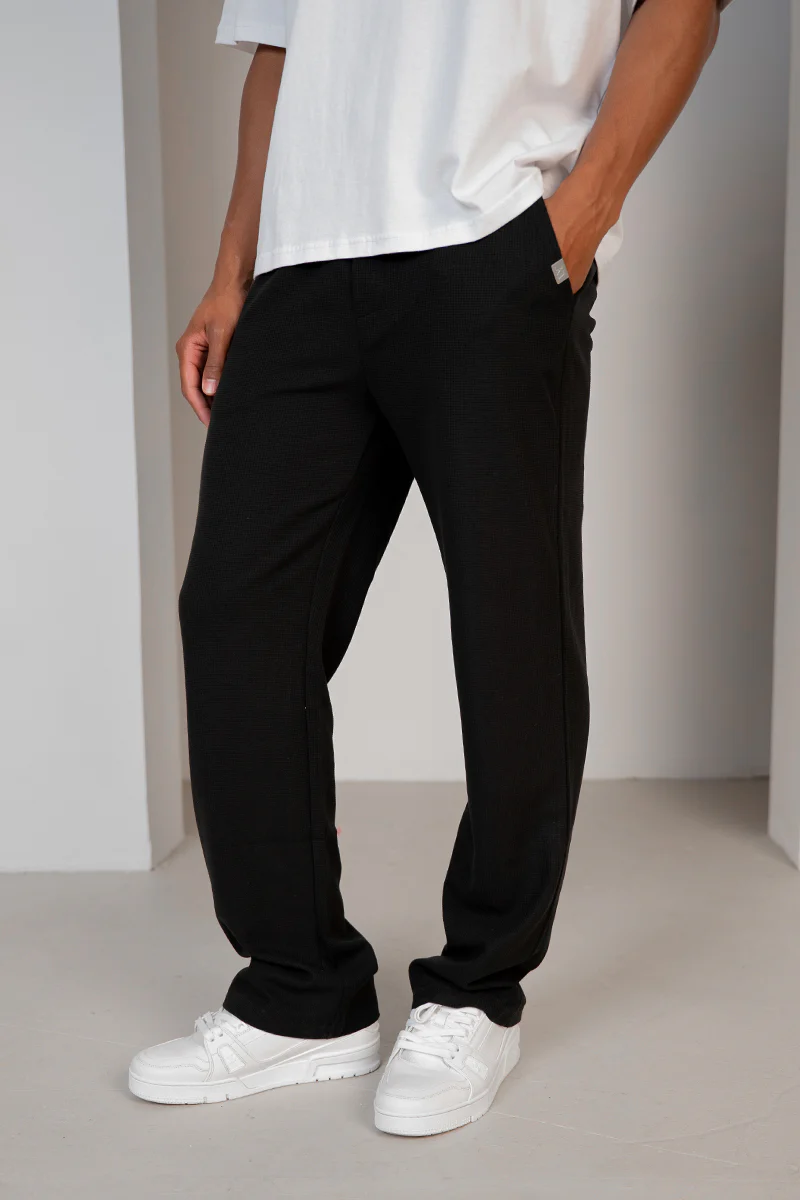 Waffle Straight Joggers - Black - Image 6