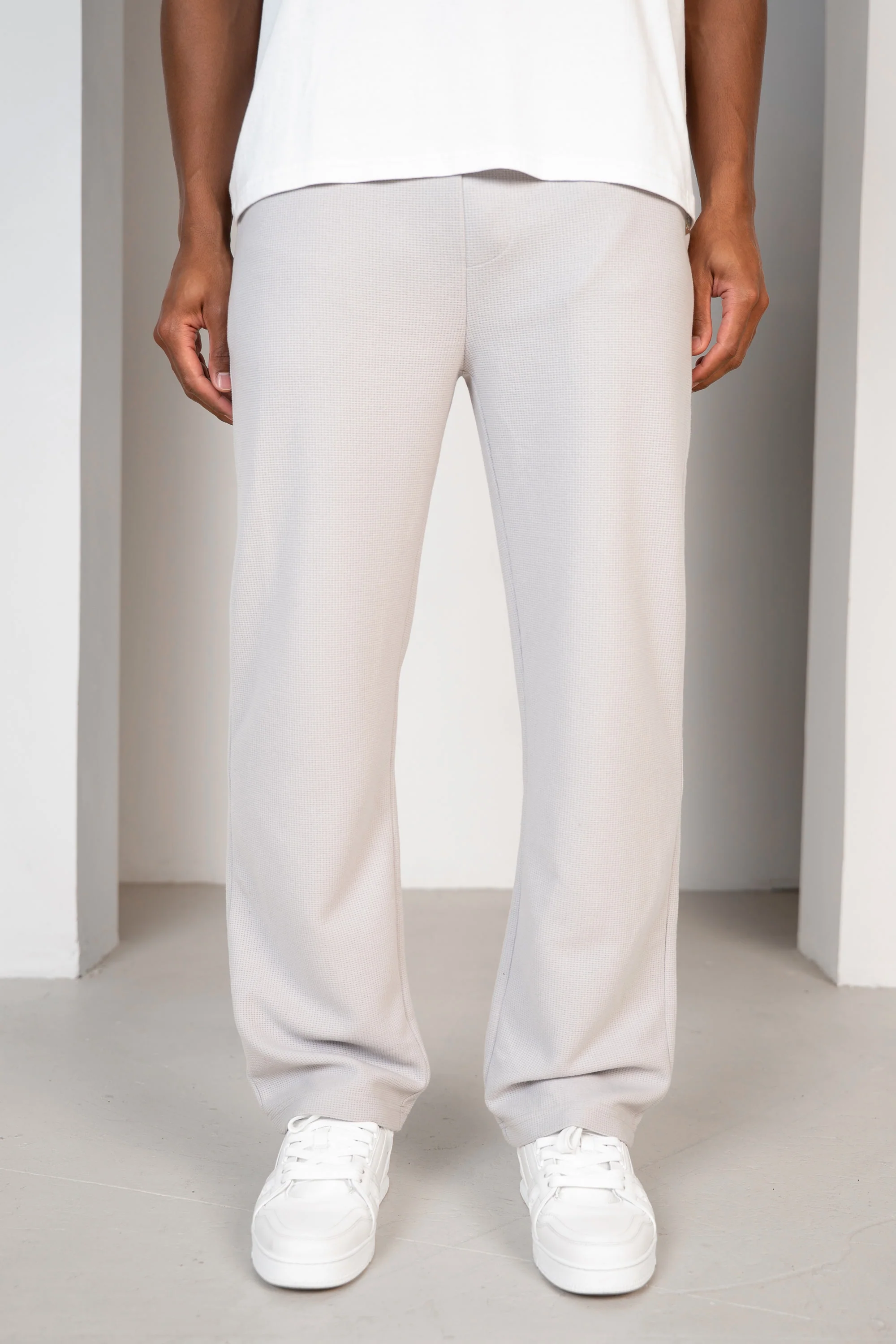 Waffle Straight Leg Joggers - Grey - Image 10