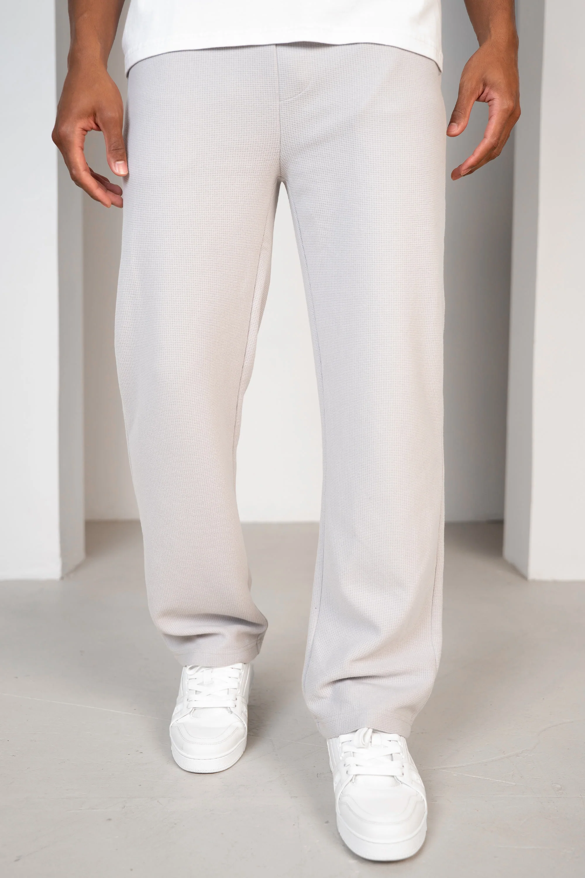 Waffle Straight Leg Joggers - Grey - Image 9