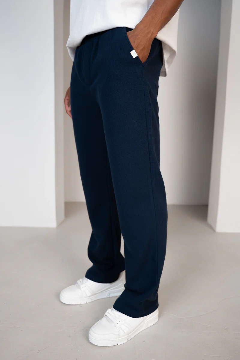 Waffle  Straight Leg Joggers - Navy - Image 3