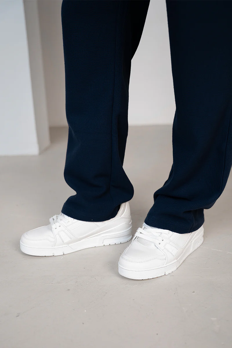 Waffle  Straight Leg Joggers - Navy - Image 4