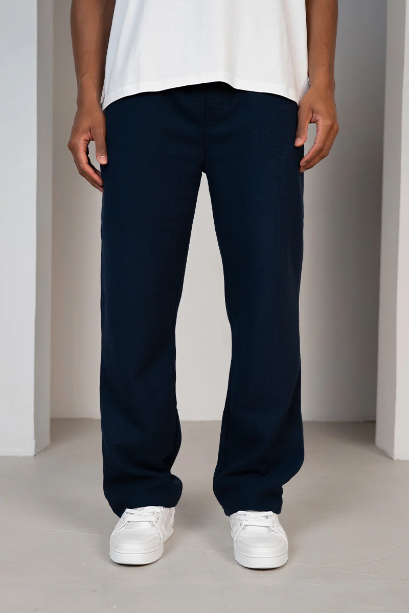 Waffle  Straight Leg Joggers - Navy - Image 7